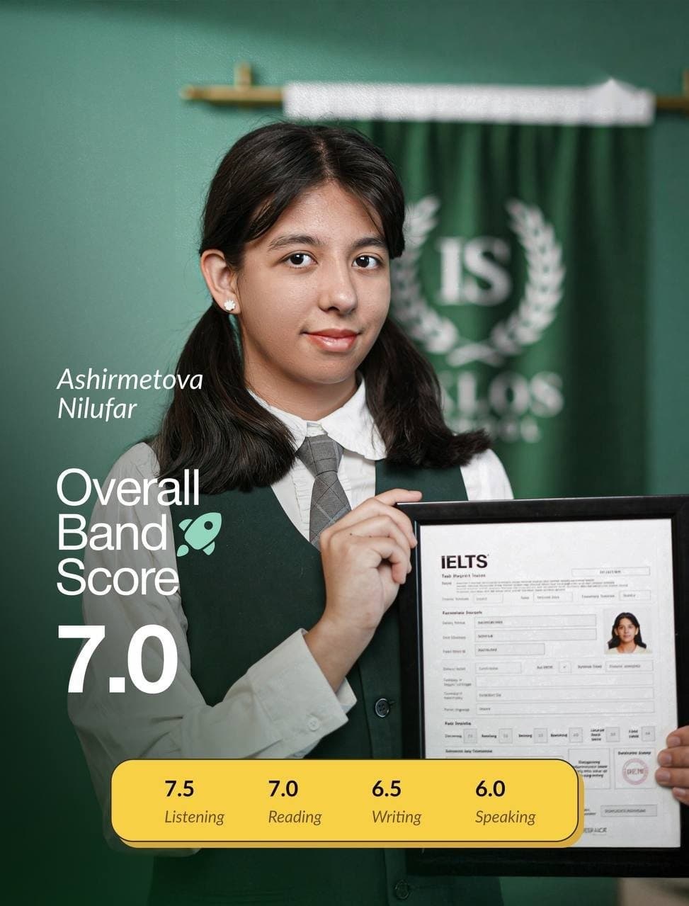 Ixlos School o'quvchisi — IELTS natijasi