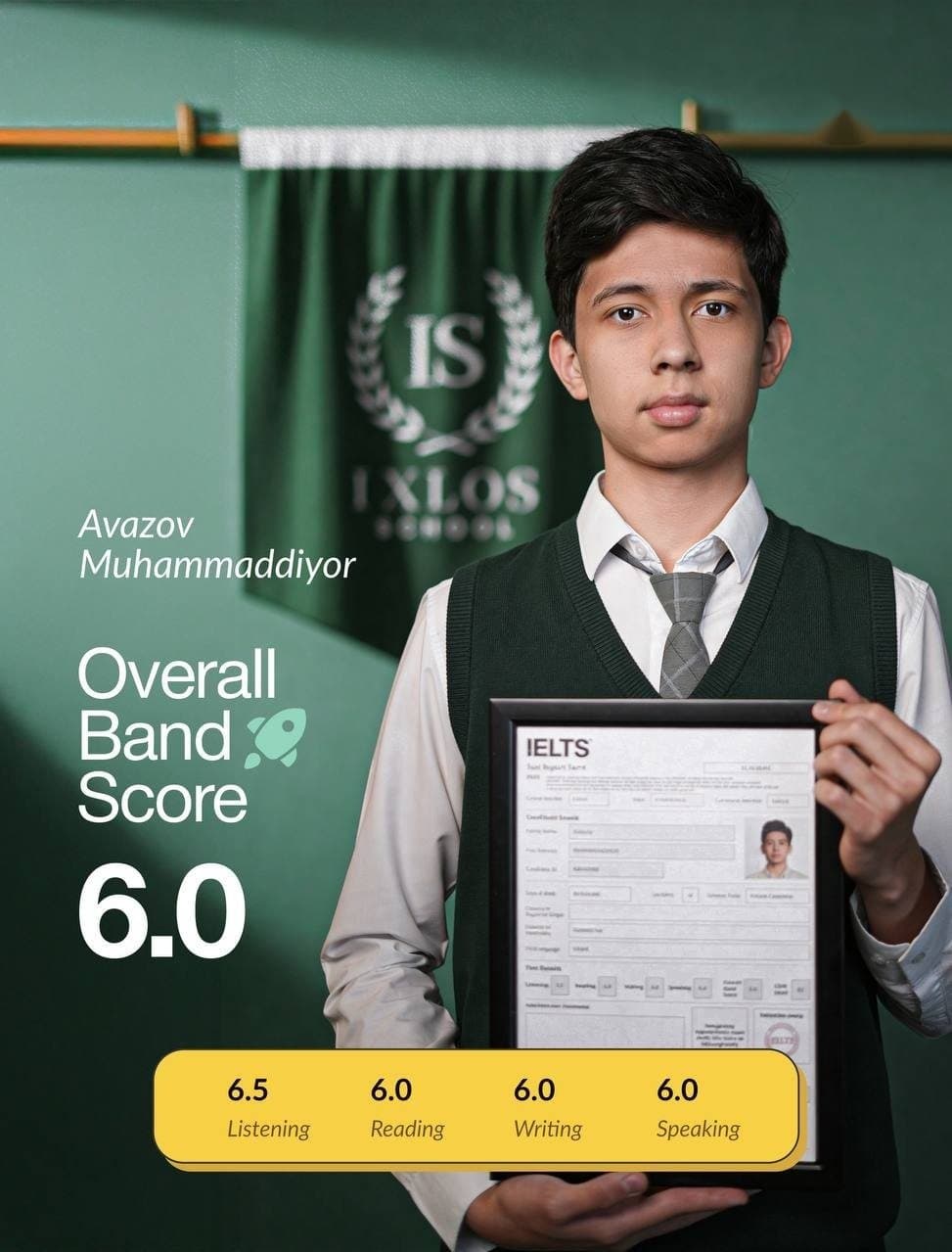 Ixlos School o'quvchisi — IELTS natijasi
