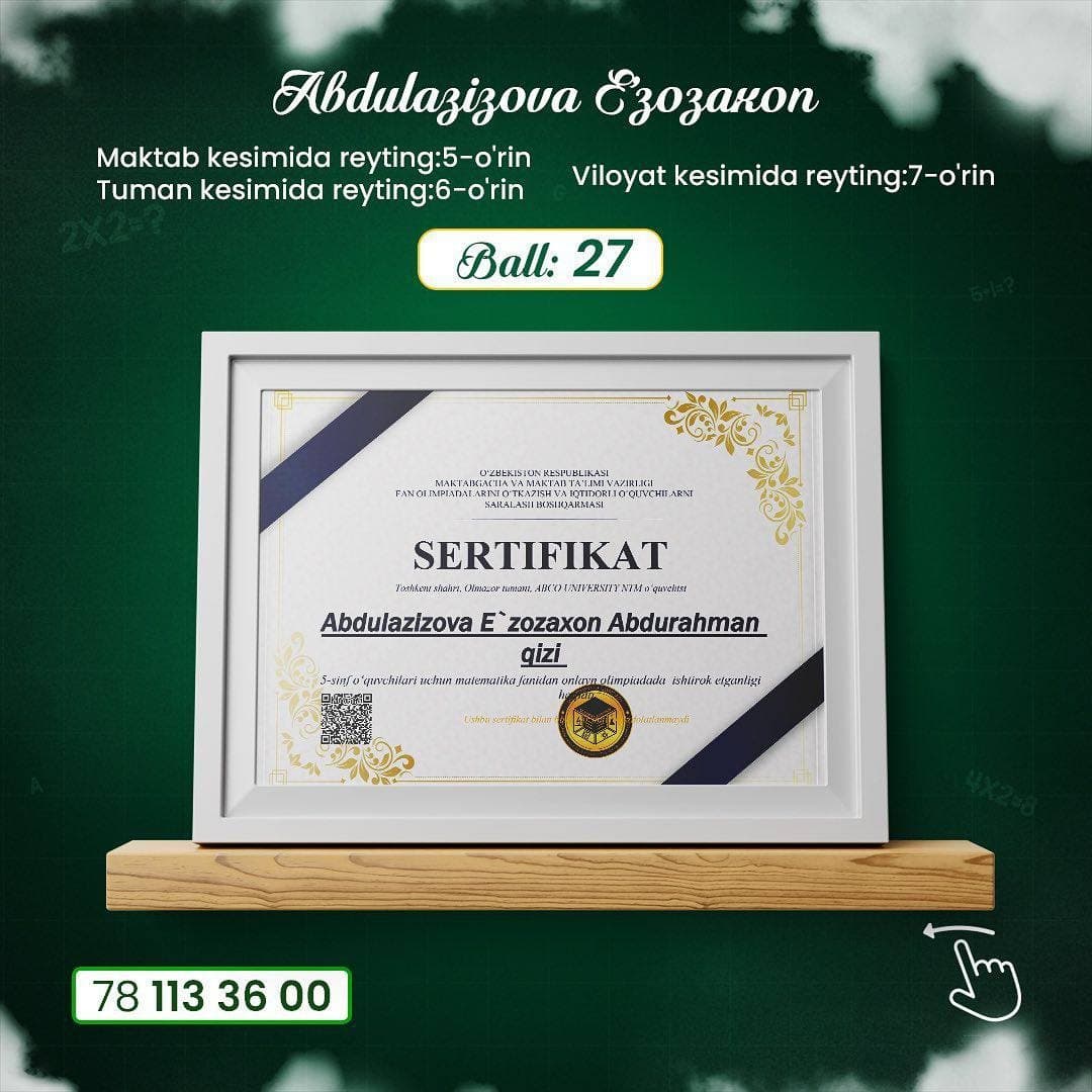 Onlayn matematika olimpiadasi sertifikati